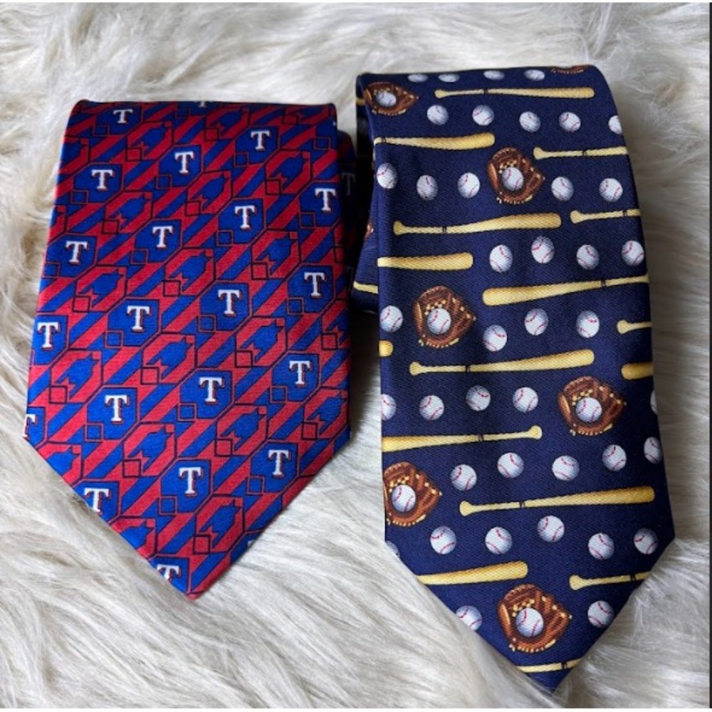 Alynn Silk Tie Lot 2 NBA Texas Play Ball Logo USA Made Novelty Ties Vintage